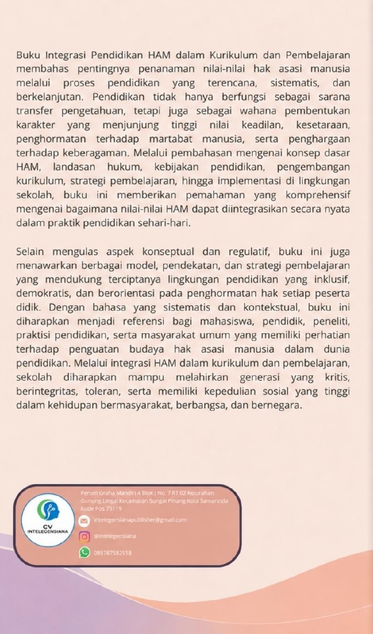 Sampul Belakang Integrasi Pendidikan HAM dalam Kurikulum dan Pembelajaran