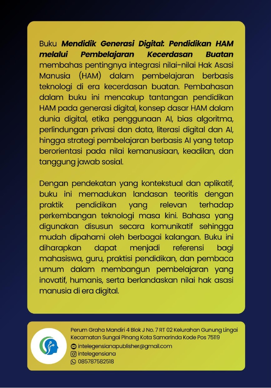 Sampul Belakang Mendidik Generasi Digital Pendidikan HAM melalui Pembelajaran Kecerdasan Buatan