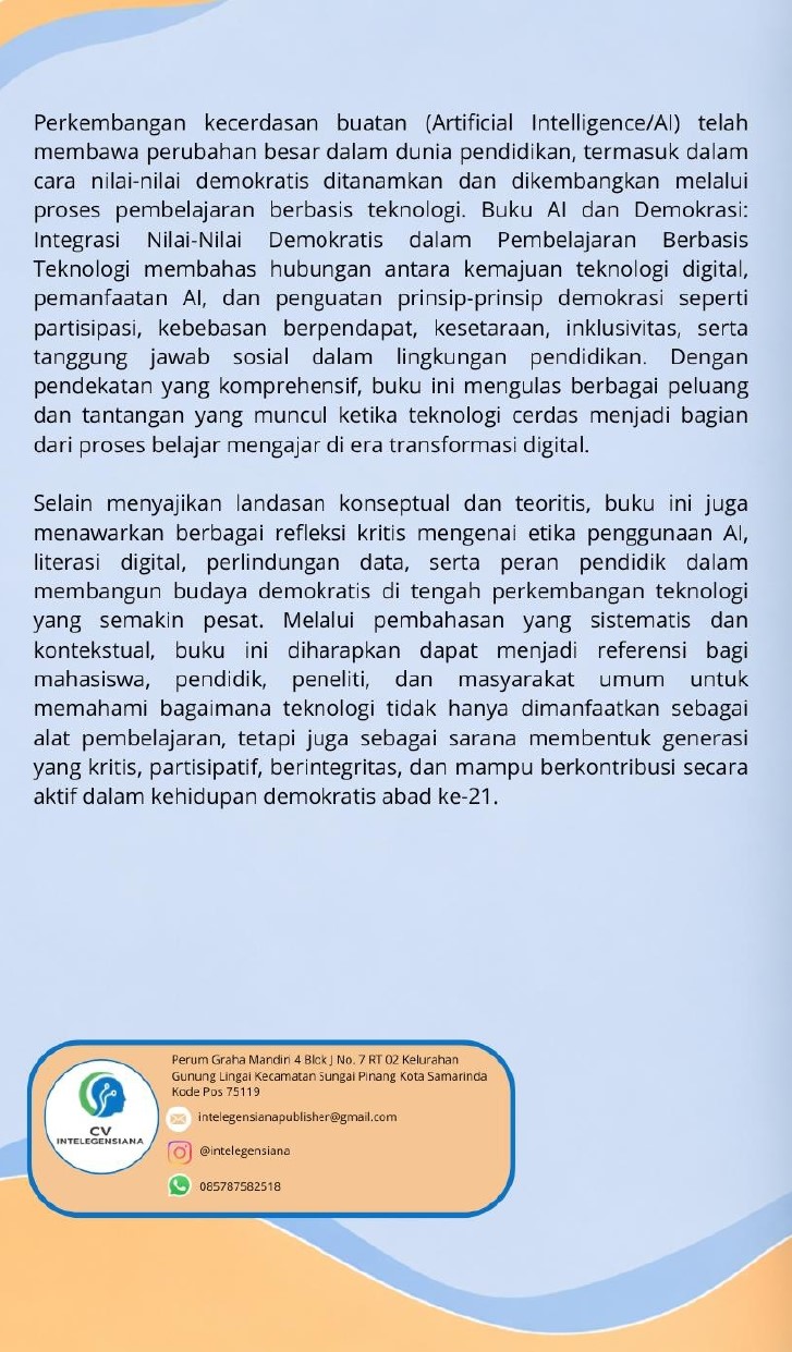 Sampul Belakang AI dan Demokrasi Integrasi Nilai-Nilai Demokratis dalam Pembelajaran Berbasis Teknologi