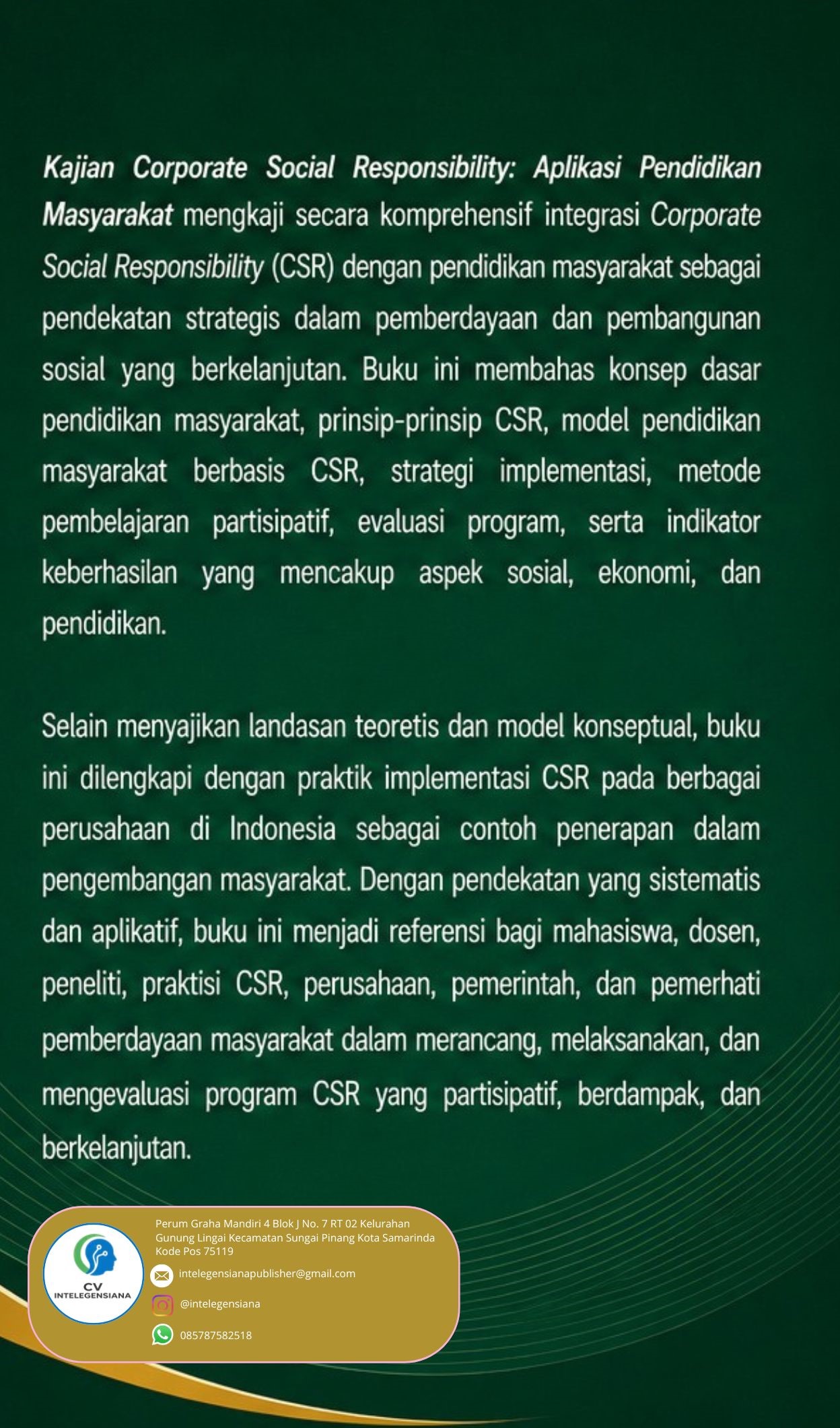 Sampul Belakang KAJIAN CORPORATE SOCIAL RESPONSIBILITY APLIKASI PENDIDIKAN MASYARAKAT