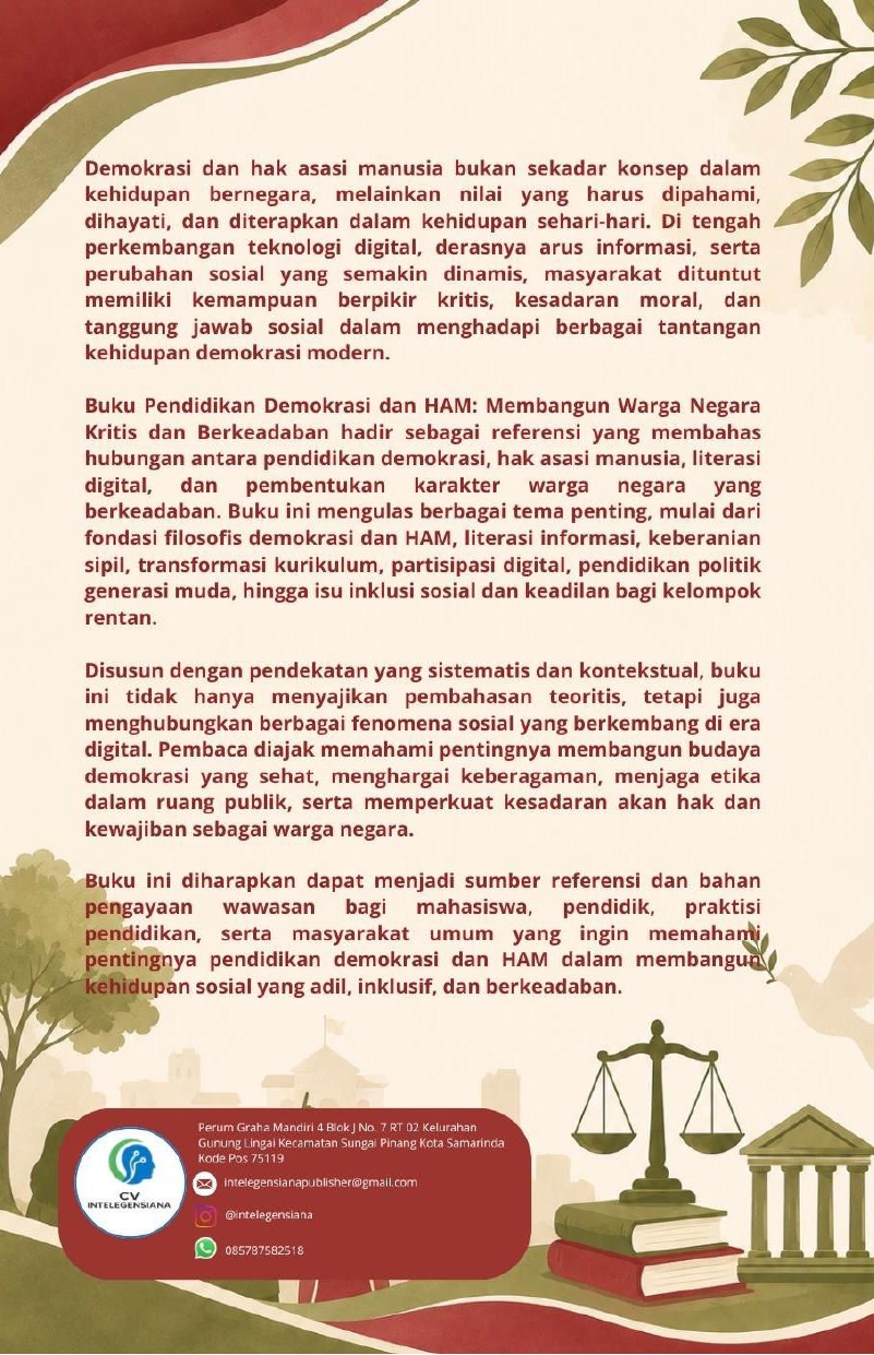 Sampul Belakang Pendidikan Demokrasi dan HAM Membangun Warga Negara Kritis dan Berkeadaban