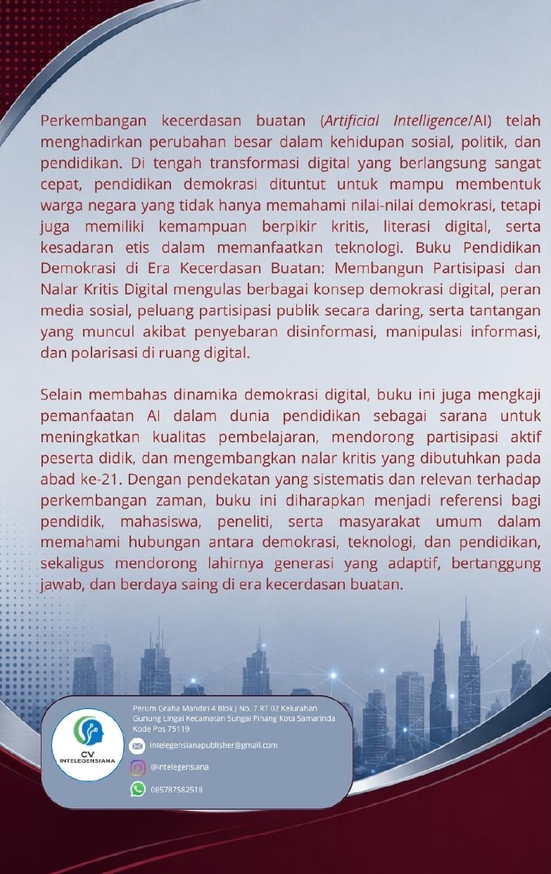 Sampul Belakang Pendidikan Demokrasi di Era Kecerdasan Buatan Membangun Partisipasi dan Nalar Kritis Digital
