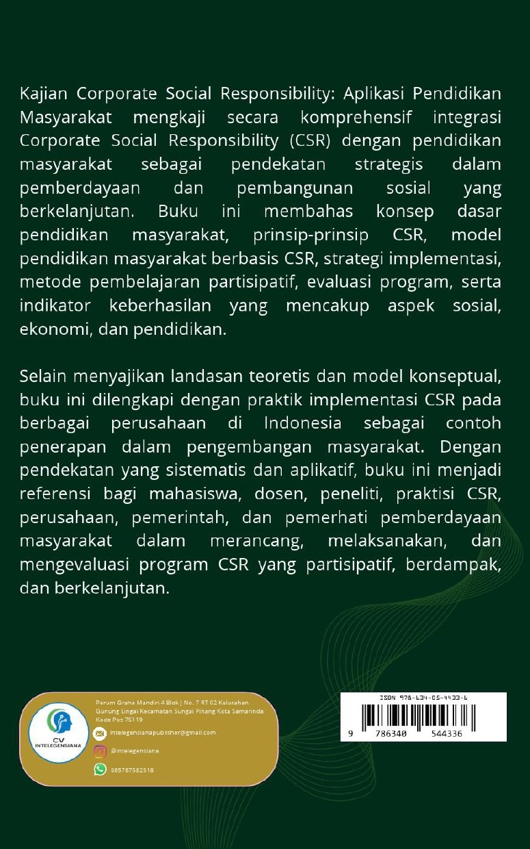 Sampul Belakang KAJIAN CORPORATE SOCIAL RESPONSIBILITY APLIKASI PENDIDIKAN MASYARAKAT